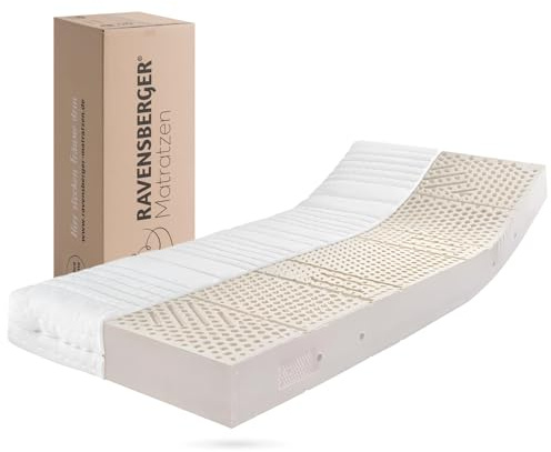 RAVENSBERGER Latexmatratze Ravo-Relax - Härtegrad H2, mittel - 160 x 200 cm, Höhe 19 cm - mit 7-Zonen LATEXCO-Stiftlatexkern - Matratze mit Baumwoll-Doppeltuch-Bezug