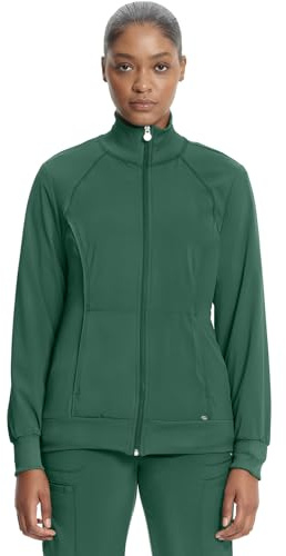 Cherokee Infinity Womens Zip Front Jacket with 2 Pockets Contemporary Fit Back Shoulder Yokes & Front Princess Seams - 2391A, M, Hunter Green
