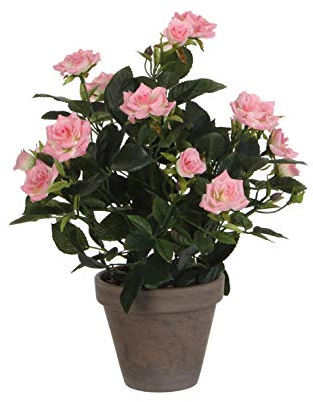 MICA Decorations Plante Artificielle Rosier en Pot Ciment - H33 x Ø25 cm - Rose