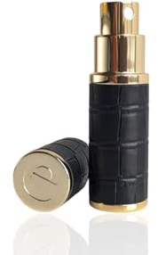 The Essential Atomizer Co Faux Croc Refillable Perfume Fragrance Travel Atomiser inc funnel & box (Black w Gold Metal)
