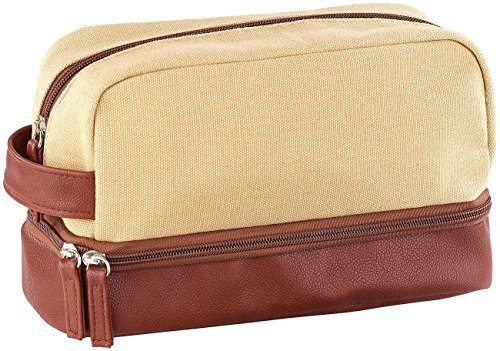 Xcase Kulturtasche: Geräumiger Canvas-Kulturbeutel mit 2 getrennten Fächern, beige/braun (Kulturtasche mit Fächern, Waschtasche, Reisetaschen)