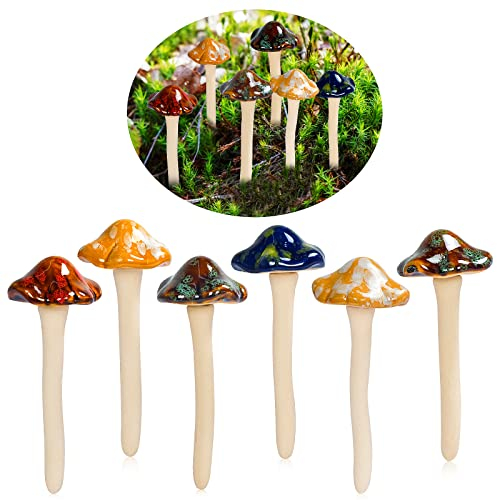 ENVEL Bunte Gartenpilze, Fairy Garden Pilz Keramik [ 4 Farbe 6 Stücke ] Garten Töpfe Dekoration Keramik Ornament für DIY Dollhouse Potting Shed Blumentopf Pflanzen Statue (6 PCS)