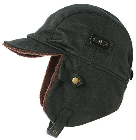 Fancet Herren Fliegermütze Winter Bomber Trapper Kunstleder Pilotenmütze Kostüm Ww2 für Frauen Jagd Marineblau