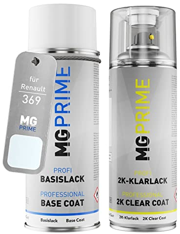 MG PRIME Vernice per auto Kit bombolette spray 2K per Renault 369 Blanc Glacier/Arktis-Weiss Bomboletta a spruzzo vernice di base 2 componenti vernice trasparente