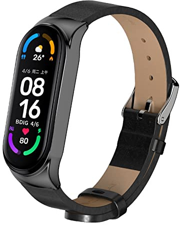 BDIG Kompatibel Für Xiaomi Mi Band 5 Armband Leder, MiBand 5/4 Lederarmband Armband Uhrenarmband Handgelenk Smartwatch Ersatzbänder für Xiaomi Mi Band 5/3
