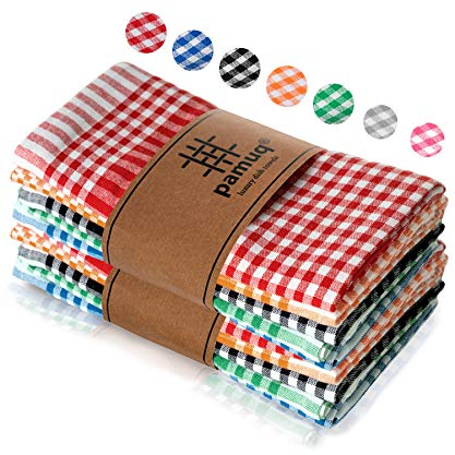pamuq® Geschirrtücher Baumwolle - 100% | 10er Set | 45x65cm + Aufhänger | Vintage Look kariert | Küchentücher Geschirrhandtücher Baumwolle Putzlappen Küchenhandtücher (Mehrfarbig - 10 Stück)