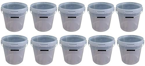 10 x 20 Liter Eimer mit Deckel transparent, stapelbarerer Milch-/Vorratseimer, Honigeimer Kunststoffeimer mit Lebensmittelfreigabe, Lebensmittelechte Behälter, Leereimer für Mehl, Wassereimer 10 Stück