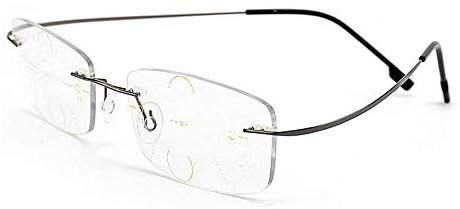 CAOXN Progressive Multifocal Reading Glasses for Men And Women, Frameless Memory Titanium Flexible Anti-Blue Light Reading Glasses,Gun Color,+2.00