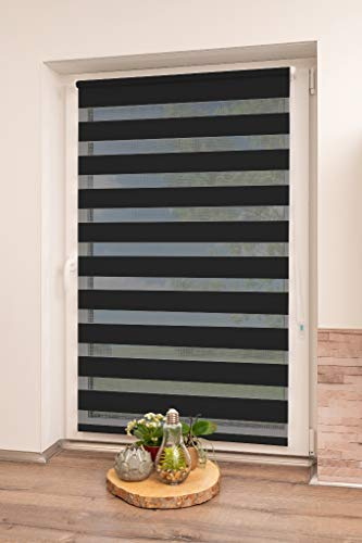 K-Home Klemmfix Doppelrollo Madrid ohne Bohren Schwarz 60 x 200 cm (B x L)