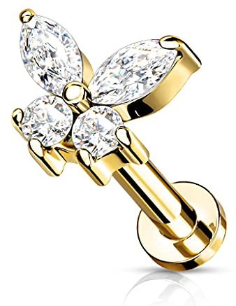 beyoutifulthings Knorpel Ohr-Stecker Zirkonia Schmetterling viele Farben 6/8 mm Länge Cartilage Piercing-s Labret Edelstahl Schraub-Verschluss