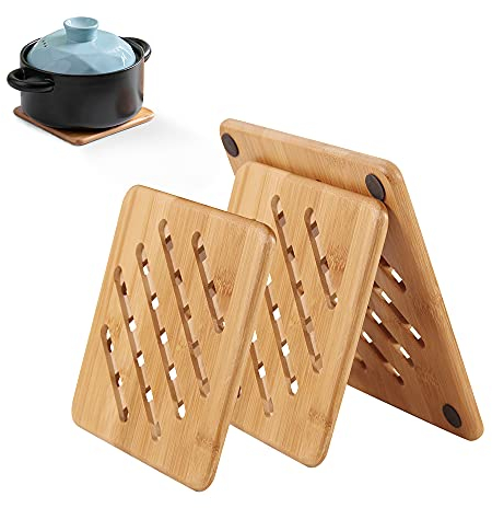 Topfuntersetzer Bambus, XiXiRan Topf Untersetzer Set, Topfuntersetzer Holz Hitzebeständig, Bambus Untersetzer Abwaschbar, Topfuntersetzer Holz Eckig, Untersetzer Rund Natürliche (3 Stück)