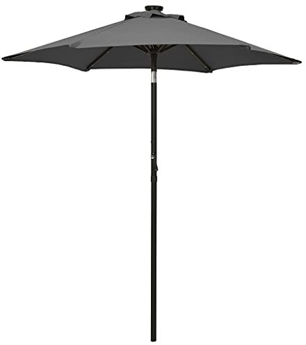 Makastle Sonnenschirm 200 cm Gartenschirm Neigbar mit 14-LED-Lichtern, mit Entlüftung und Kurbelsystem, Gartenschirm Marktschirm Strandschirm für Garten Deck Schwimmbad Sandstrand, Anthrazit
