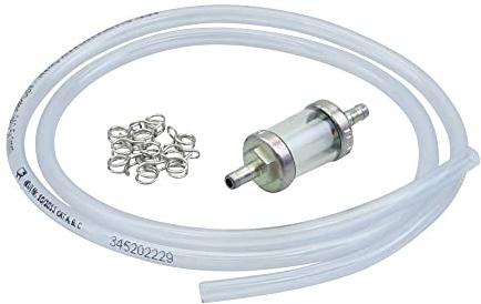 OMG Benzinfilter 6mm + Benzinschlauch + Klemmen für Mofa Moped Mokick | Passend für Hercules Kreidler Zündapp Puch Simson