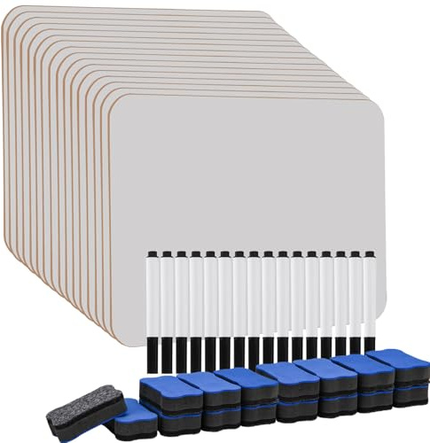 Hisredsun 16 Stück A4 Whiteboard Klein mit 16 Stiften und 16 Radiergummis | Kleines Whiteboard, Mini Whiteboard, Abwischbare Tafel für Klassenzimmer, Zuhause und Büro