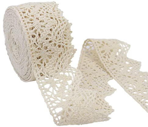 Nastro di pizzo beige all'uncinetto, 9,1 m, in cotone, per cucito, artigianato, confezioni regalo, decorazioni per matrimoni nuziali, scrapbooking