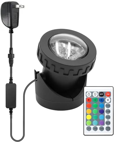 TENSUL Colored Pond Lights with Timer, RGB Fountain Lights IP68 Waterproof Submersible Dimmable Outdoor Landscape Lights for Fish Tank Pond Fountain Garden, 1 Light