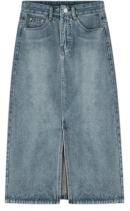 MdybF Falda de Mezclilla para Mujeres de Gran Tamaño con Hendidura Frontal Maxi Azul Largo Verano Elegante para Niña Jeans Falda-Azul-XXXL
