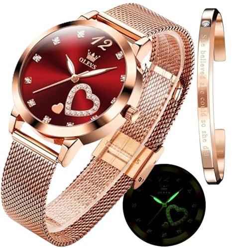 OLEVS Femmes Montres Luxe Or Rose Femmes Ultra - Mince Montre légère en Acier Inoxydable Mesh Montre