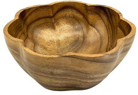 WRIGHTMART Cuenco redondo de madera para servir, para alimentos, ensaladas, frutas, exhibición decorativa, acacia tallada a mano, forma única de vieira, para la mesa de comedor y la cocina, 10 x 4.5