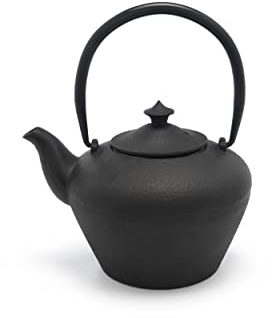 Bredemeijer schwarze bauchige Asia Teekanne 1.0 Liter aus Gusseisen - gusseiserne Kanne mit Edelstahl-Teefilter-Sieb