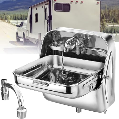 Miuxe Badezimmer-Waschtisch Aus Edelstahl, Zusammenklappbares Waschbecken Für Wohnmobile Und Wohnwagen Mit Kaltwasserhahn – Wandmontage, Kleines Handwaschbecken, Van, Bootsanhänger, Zubehör