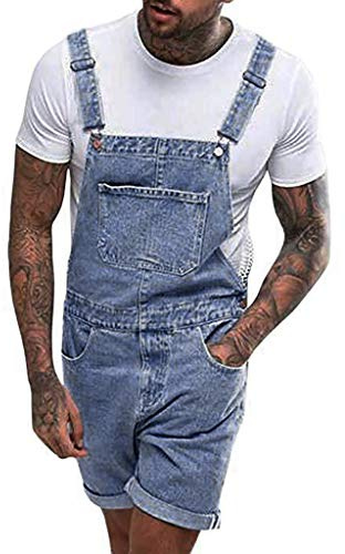 IQYU Dungarees for Men Jeans Short - Dungarees Jeans 90s Baggy Denim Overalls Summer Jumpsuits Short Trousers Denim Dungarees Stretch Work Trousers Used Look Summer Overalls Dungarees Trouser Suit