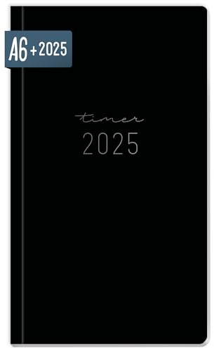 Häfft® Monatskalender 2025 A6+ Slim Black Edition 1 Monat auf 2 Seiten, Monatsplaner klein, Taschenkalender mit Jahres- & Ferienübersicht - nachhaltig & klimafreundlich