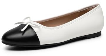 DREAM PAIRS Ballerines Femme Classiques avec Nœud, Chaussures Plates Confortables à Enfiler, Élégantes et Polyvalentes,Size 36.5,Blanc-PU,SDFA2404W