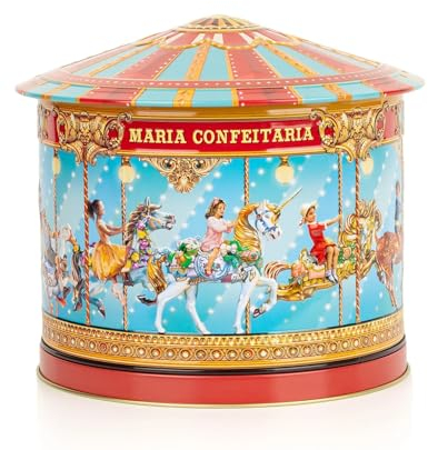 Maria Confeitaria - Boîte musicale Carousel avec biscuits Gourmet 300g - Design Vintage - Biscuits du Portugal
