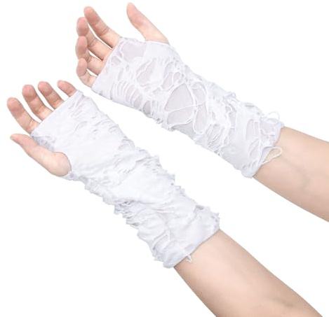 YAMEIZE Y2K Fingerlose Handschuhe Gothic für Damen Herren - Unisex-Erwachsene, Weiß, Medium (based on the provided dimensions)