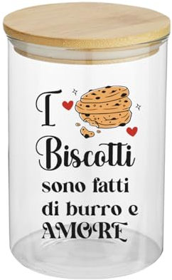 I Biscotti sono fatti di Burro e Amore Barattolo Contenitore Trasparenti In Vetro Personalizzato Con Nome Coperchio Legno Idea Regalo Arredo Decorazioni Casa Cucina per Alimenti Cibo Dolci Cookies