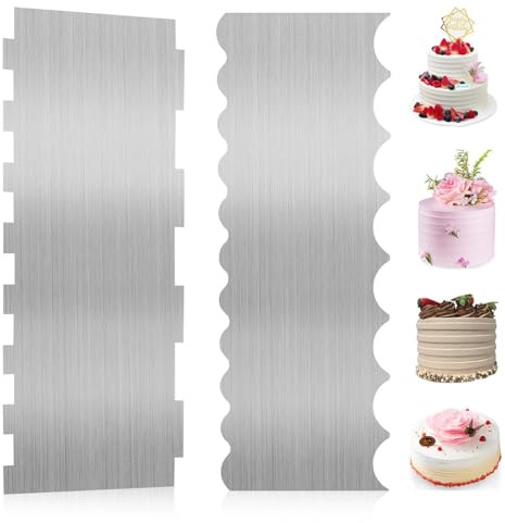 Cake Scraper, 2 Pcs Metal Cake Scraper, 9 Inch Double Sided Cake Smoother, Cake Cutter, Pastry Scraper Tool, Stainless Steel Cake Edge for Buttercream