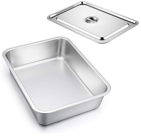 Auflaufform Set, Edelstahl Rechteckig Kuchenform Backform Tiramisu Form 2er Set, Groß 40 x 30 x 10 cm, Perfekt für Lasagne/Mäser/Brownie, Hitzebeständig & spülmaschinengeeignet