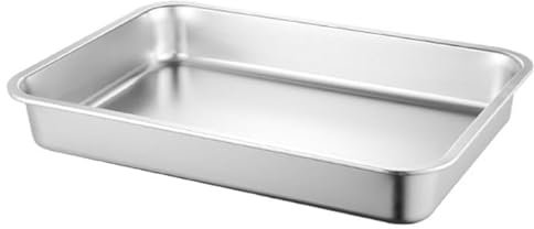 FUNSUEI 3 moldes para horno de acero inoxidable, 32 x 22 x 7 cm, bandeja para hornear, acero inoxidable, rectangular, plata, molde para horno, molde para tartas, tartas, brownie, lasaña