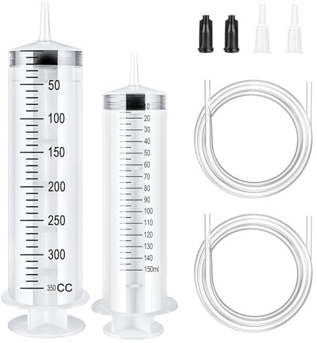 OFFCUP Siringa di Plastica, 150ml+350ml Siringhe senza Ago, Siringhe in Plastica Riutilizzabili con 2 Catetere, Siringa Dosatrice per Alimentazione Piccoli Animali Domestici (Non Medico)