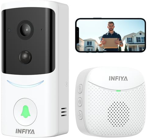 INFIYA Video Doorbell Camera Wireless, 2K Smart Doorbell with Indoor Chime, Battery Outdoor Security Doorbell Camera, 2-Way Audio, PIR Detection, Real-time Alert, IP65, Night Vision, Cloud Storage, M1
