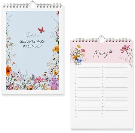 heaven+paper A5 Geburtstagskalender I Kalender für Geburtstage und Jahrestage I jahresunabhängig immerwährend ohne Wochentage – Ewiger Kalender zum Eintragen von Geburtstagen (A5 WILDFLOWER)