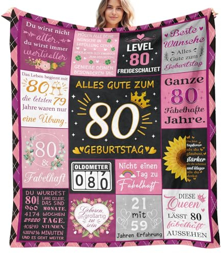 Giftota 80. Geburtstag: Flauschige Wohndecke 150x130CM für Frauen, Mutter, Gattin, Oma