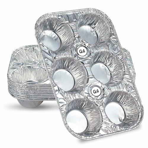 G4GADGET Disposable Muffin Tins 6-Cup, Pack of 10, Durable Foil Baking Trays for Muffins, Cupcakes, and Mini Pies