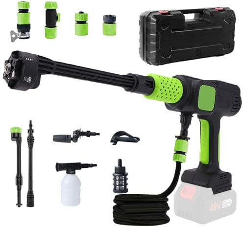 Agrdeed Trådlös högtryckstvätt, uppladdningsbart batteri högtryckstvätt med 6-i-1 justerbara munstycken, bärbara eltvättar med 5 m slang för uteplats och bil, golvträdgårdsrengöring (inget batteri)