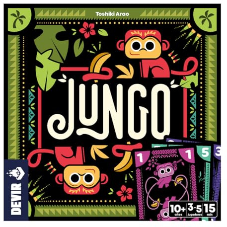 Devir - Jungo | Juego de Cartas Familiar de Estrategia y Combinaciones | Party Game Rápido de Temática Monos | para 3 a 5 Jugadores, +10 Años | Ideal para Viajes, Familia y Amigos | Versión Española