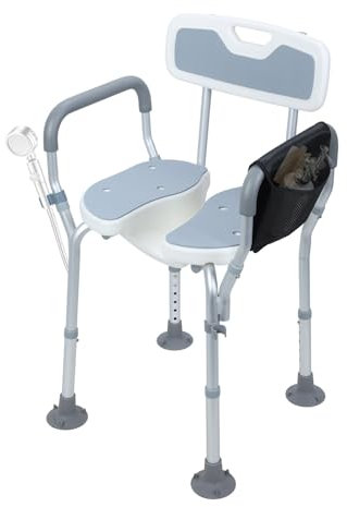 Washranp Sedia da doccia per doccia interna con braccioli e schienale, sedile doccia per vasca da bagno, capacità di carico 150 kg, sedile di sicurezza regolabile in altezza multi-posizione per
