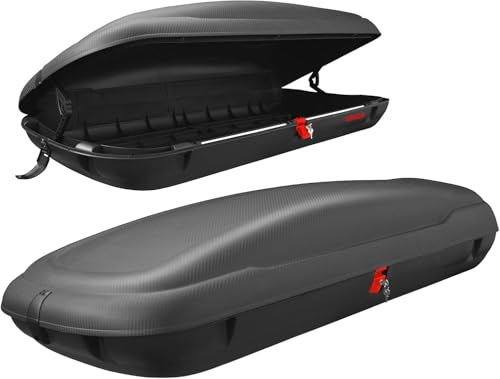 GYMAX Dach Box, Gepäck Dachkoffer mit Schlüsselschloss, doppelseitige Öffnung, Gepäckbox wasserdicht für PKW, Vans, SUVs, 75 kg Kapazität, Schwarz
