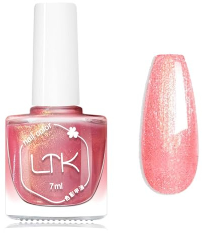 Pink Shimmer Nail Polish - Pearlescent Pink Nail Varnish - Mermaid Sea Nail Varnish Shimmer Effect - Quick drying No Need Cured 7 Days Long Lasting Nail Art