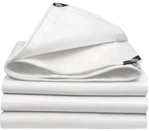 Telone resistente in PVC bianco, 4 x 4 m, impermeabile, con occhielli, copertura multiuso per mobili da esterno, roulotte e molto altro ancora