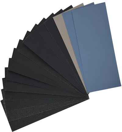 16Pcs Wet Dry Sanding Paper 23 x 9cm Fine Saner Sheet 800/1000/1200/1500/2000/2500/3000/5000 Grit, 9 * 3.6 Inch Water Sandpaper for Home, Crafts, Woodworking, and Automotive Sanding