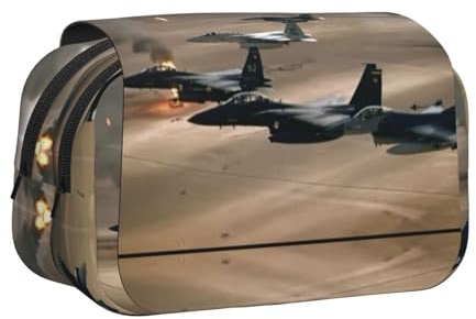 DNBCLEZK War Plane Double Layer Flip-Top Pencil Case,Large Capacity 50 Pens Organizer, Durable Polyester Stationery Holder for School, Art Travel (All-Over Print)