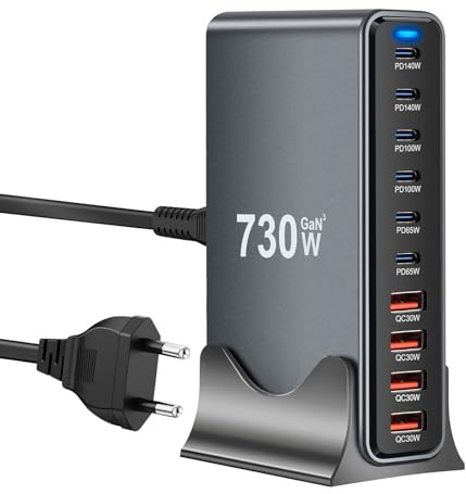 730W USB C Ladegerät Mehrfach, 10 Ports Schnellladegerät Ladestation mit 6 -C und 4 -A Charger Netzteil für MacBook Pro/Air,iPad Pro/Air,Sumsung usw