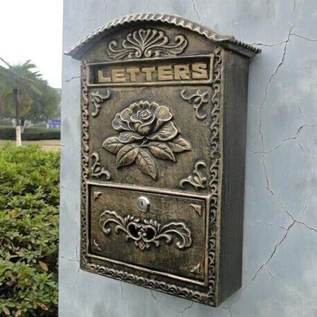 Boîte aux Lettres en Fonte avec Bordure en Relief, Aspect Bronze, décoration Murale pour la Maison et Le Jardin