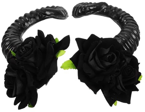 FRCOLOR Sheep Horn Hair Clips Gothic Clips 1 Pair 12Cm Lightweight Decorative Hair Clamps for Halloween Costume Parties Cosplay Role Play Rose Flower Decoration